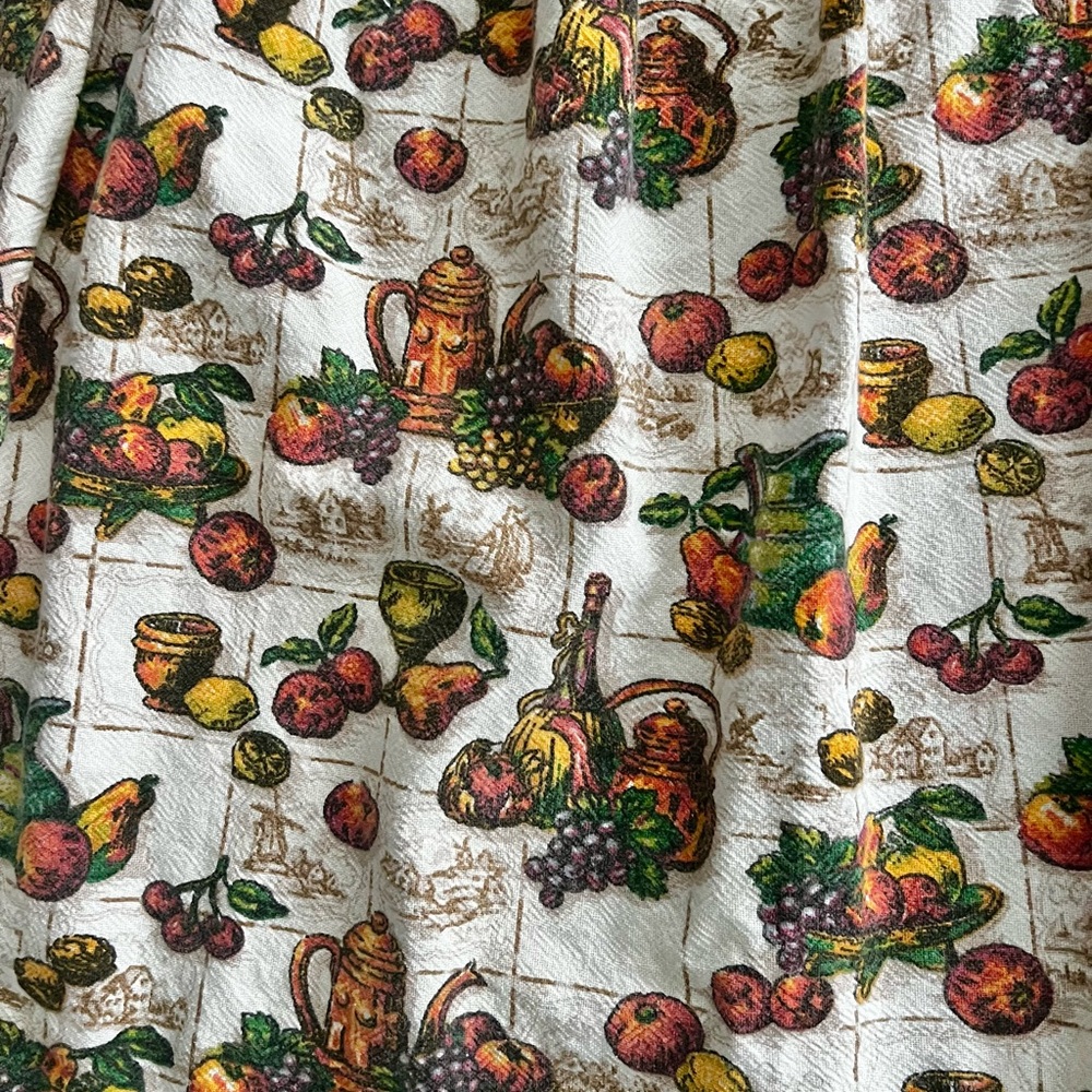 Large Vintage Fruit and Tea Print Fabric